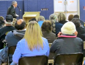Resident Mike Turnyanszki addresses concerns about forming a special park district for Putnam Lake during the town’s public hearing this past Wednesday.