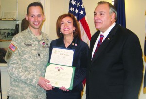 Captain Shawn Tabankin of Bedford Hills poses with Congresswoman Nan Hayworth and Assemblyman Robert Castelli.