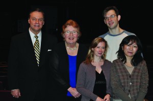 left to right: Edward B. MacDonald, Chairman of the Board of Directors at HVHC; cellist Bonnie Hampton; Audrey Axin, Founder and Director of Valley Musica; violinist Jessie Mills and his wife, pianist Rieko Aizawa.   