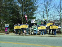 Katz supporters demonstrating outside of Ball's kickoff rally.