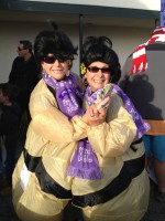 Mary Heady (left) and Maria Stiefled as sumo wrestlers.