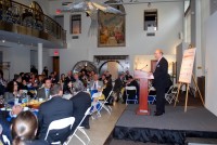 Westchester County Association President Bill Mooney addresses the crowd at the ArtsWestchester building Wednesday during the WCA’s City Showcase of White Plains.