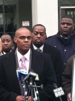 Kenneth Chamberlain, Jr. at a press conference outside the Westchester County Court House.