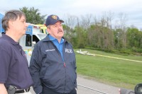 plane ChMahon | The Examiner News Yorktown Police Chief Daniel McMahon (right) with a representative of the Westchester Police Department on the scene of the plane crash in Yorktown.
