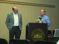 Gerry Bogacz (left) listens to planned projects in Yorktown from Paul Moskowitz.