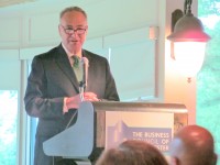 Senator Chuck Schumer addresses Westchester County business leaders at a Business Council of Westchester breakfast Monday morning.