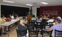 Students at the College of Westchester debate economics issues.