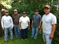 Landscaper and tree removal expert Carlos Lopez (far right) arrives with his crew on The Home Guru’s property to prune trees and shrubs badly in need of service.