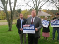 Brewster Mayor Jim Schoenig and other local Republicans endorsed state Senate candidate Justin Wagner, a Democrat, during a press conference on Oct. 25 at Veterans Park in Brewster.