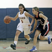 1-15ghoop2-Cassify Carrafiello | The Examiner News Briarcliff's Cassidy Carrafiello dribbles around Ashley Polera of Byram Hills in last Friday's game. Photo by Andy Jacobs