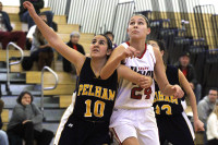 Sleepy Hollow’s Grace Carr battles for a rebound under the boards. Photo by Billy Becerra