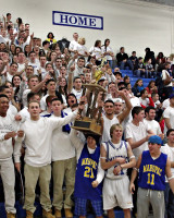 Leave it to the Mahopac Maniacs to bust out the coveted Higgins Trophy any time it’s in their possession with Carmel paying them a visit. Photo by Bill Kennedy