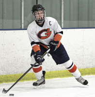 Greeley's Nicholas Girardi controls the puck in last  Thursday's 7-2 victory over Pawling. Photo by andy Jacobs