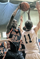 Harrison Brown of Greeley scored his 1000th career point in last Wednesday's Class AA outbracket loss to Kennedy. Photo by Andy Jacobs