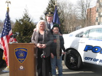 Eric Johansen celebrates his promotion as Peekskill police chief with his family.