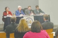 From left: Susan Lerner, Sandy Galef, Jesse Layman and Dick Dadey participate in the assemblywoman’s campaign finance reform forum.