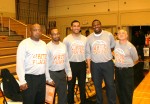 Head Coach Spencer Mayfield (left), with his Tigers coaching staff (l-r), Paul Scotman, David Zenon, Devon Wilson and Ed Sands, after the Tigers beat Yorktown High School, 70-52, in the Outbracket Game, at WPHS, on Wednesday, February 13. Photo by Albert Coqueran
