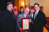 Robert Palmer of Brewster (center) is a WWII veteran who was inducted into state Sen. Greg Ball’s Veterans Hall of Fame. BRIAN AVERY PHOTO