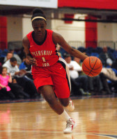 Peekskill G Lanay Rodney erupted in the second half of the Class A championship, lifting the Red Devils past Albertus Magnus, 55-48, in the Section 1 finals at the Westchester County Center last Sunday. RAY GALLAGHER PHOTO