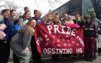 Members of the Pride, including Andra Espinoza-Hunter, Danielle Gervacio (C), Stefanie Svoboda, Maria Estupinan, Saniya Chong (C), Daniella Ferrao (C), Valerie Andujar, Alexandra Cristello, Shadeen Samuels, Kathryn Polletta, Melanie Silverstein, Madison Strippoli, Jalay Knowles, Christine Kopera and Abby Squirrell pose for snapshots upon arriving home with the state nugget.