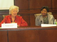 Assemblywoman Sandra Galef, left, and state Sen. Andrea-Stewart Cousins discussed campaign finance reform on April 11 at the Greenburgh Town Hall.