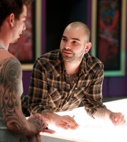 Ralph Giordano (right) with Tylor Schwarz on the set of NBC Oxygen’s reality series “Best INK” Season 2. Photos courtesy of Oxygen Media/Tyler Golden.