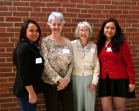 From left to right: Karina Hernandez, WPHS; Madeline Zevon, president, White Plains LWV; Ellen Blauner, White Plains LWV; Alejandra Zepeda, WPHS.