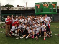 The Stepinac High School Varsity Lacrosse Team celebrates winning the 2013 CHSAA A Lacrosse Championship with a16-4 victory over Monsignor Farrell High School at Gaelic Park in Riverdale. Photo courtesy Stepinac Athletics