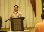 300 Coyotes pic 1 | The Examiner News Department of Environmental Conservation biologist Kevin Clarke speaks to concerned residents at a special May 29 forum in Chappaqua about how they can protect themselves and their pets from coyote attacks.