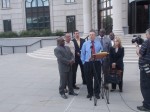 Michael Sussman, at podium, attorney for the parents of Danroy Henry, with lawyer Bonita Zelman and members of Blacks in Law Enforcement of America.