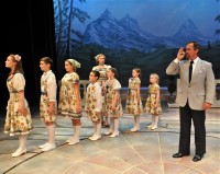 The Captain (Matthew Shepard) with the von Trapp Children and Maria (Aubrey Sinn) during the Westchester Broadway Theatre's production of "The Sound of Music" that runs through Aug. 11.