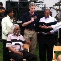 Senator Andrea Stewart-Cousins, White Plains Mayor Tom Roach and Councilman Benjamin Boykin honor Chef Jefferson Evans of the Culinary Institute of America. AJ Simpkins Photo.