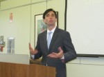New Rochelle Mayor Noam Bramson, the Democratic candidate for Westchester County executive, addressed an audience Thursday at the Mount Kisco Public Library.