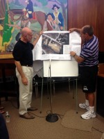 Contractor Mark Tompkins (right) and Putnam Valley Supervisor Bob Tendy present an overview of a planned project to reduce phosphorus in Lake Oscawana. 