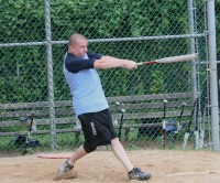 Elements shortstop Brain McFarlane helped his team to victory over Dingleberries with two doubles and three RBI in the White Plains Recreation Coed D-1 Softball game, at Gillie Park, on Wednesday, July 3. Photo by Albert Coqueran