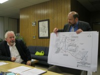 310 Sleepy Hollow Public Hearing Pix | The Examiner News : Sleepy Hollow Mayor Ken Wray, left, and engineer David Smith from VHB Engineering, Surveying and Landscape Architecture, met with the Mount Pleasant Town Board on July 2 to discuss their plan for a second reservoir on the Rockefeller State Park Preserve. A town board public hearing on the village’s request for a special permit is scheduled for Aug. 13