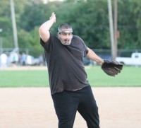 Mansion-Broadway’s pitcher Nick Becerra, Sr. has been pitching for 35 years. Nick and his son Nick, Jr. at shortstop, is a father and son combination that helped Mansion-Broadway place first in Residential C this season. Photo by Albert Coqueran