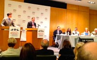 (L to r) Candidates for Westchester County Executive Noam Bramson (Mayor of New Rochelle) and Robert Astorino (incumbent) face off at the Business Council of Westchester debate.