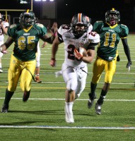 Tigers running back Chris Jordan crosses the goal line in the fourth quarter for his second touchdown of the game. Jordan ran for 193 yards on 34 carries and two TDs, as White Plains beat Ramapo 27-0, in the Section 1 AA Quarterfinals. Photo by Albert Coqueran