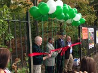 White Plains Mayor Tom Roach with Councilmen John Kirkpatrick, Benjamin Boykin and Dennis Krolian cut the ribbon to open Bryant - Mamaroneck Park Walking Trail.