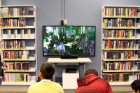 The Edge living room area, where teens can gather to watch movies, lay video games or meet for special presentations.