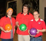 : Left to right, Ira Greenstein of Bedford,  Greg Raue, treasurer of the Fox Lane Sports Booster Club and Steve Tortorella, vice president, Fox Lane Sports Boosters Club get ready for the Jan. 10 bowling marathon fundraiser at Grand Prix New York.