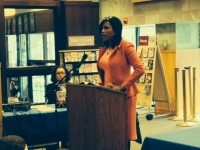 Ilyasah Shabazz, daughter of Malcom X reads from her new book “Malcolm Little” at the White Plains Barnes & Noble bookstore Monday afternoon.