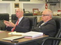 Charles Fowler, left, and Dr. Frank Chiachiere from School Leadership LLC addressed Brewster School District residents on Jan. 8. The consulting firm has been hired by the school district to help it look for a permanent superintendent.