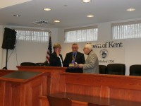 Maureen Fleming takes the oath of office at Kent Town Hall last Wednesday. 