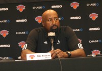 N. Y. Knicks Head Coach Mike Woodson, pictured at the MSG Training Facility in Greenburgh, is not responsible for the Knicks dismal record this season. The Knicks need to add another prolific shooter to complement star Carmelo Anthony. Photo by Albert Coqueran