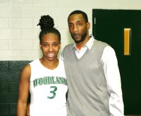 Woodlands High School senior guard Imani Tilford (left) was announced as a nominee for the 2014 McDonald’s All American Team. Tilford, pictured with her uncle and Head Woodlands Girls Basketball Coach Ty Postell, will be playing for Georgia Tech University next season. Photo by Albert Coqueran