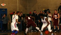 Stepinac 4 | The Examiner News Crusaders guards Kylan Guerra (left) and Walter King (right) execute the defensive trap play successfully on Gaels guard Giovanni Gabbidon and steal the ball in the fourth quarter, as Stepinac defeated Iona Prep, 57-45, on Friday, January 25. Photo by Albert Coqueran