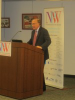 Lester M. Salamon at the Greenburgh Public Library presentation on nonprofit sector job growth.