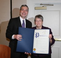 Salvation Army-2 | The Examiner News City of White Plains Mayor Thomas Roach attended The 26th Annual Salvation Army Community Service Awards Breakfast, at the Crown Plaza Hotel, on Thursday, March 27. Mayor Roach (left) presented Mary Spengler, the Executive Director of the Hospice & Palliative Care of Westchester with a Proclamation declaring Thursday, March 27, as “Hospice & Palliative Care Day” in White Plains. Albert Coqueran Photo